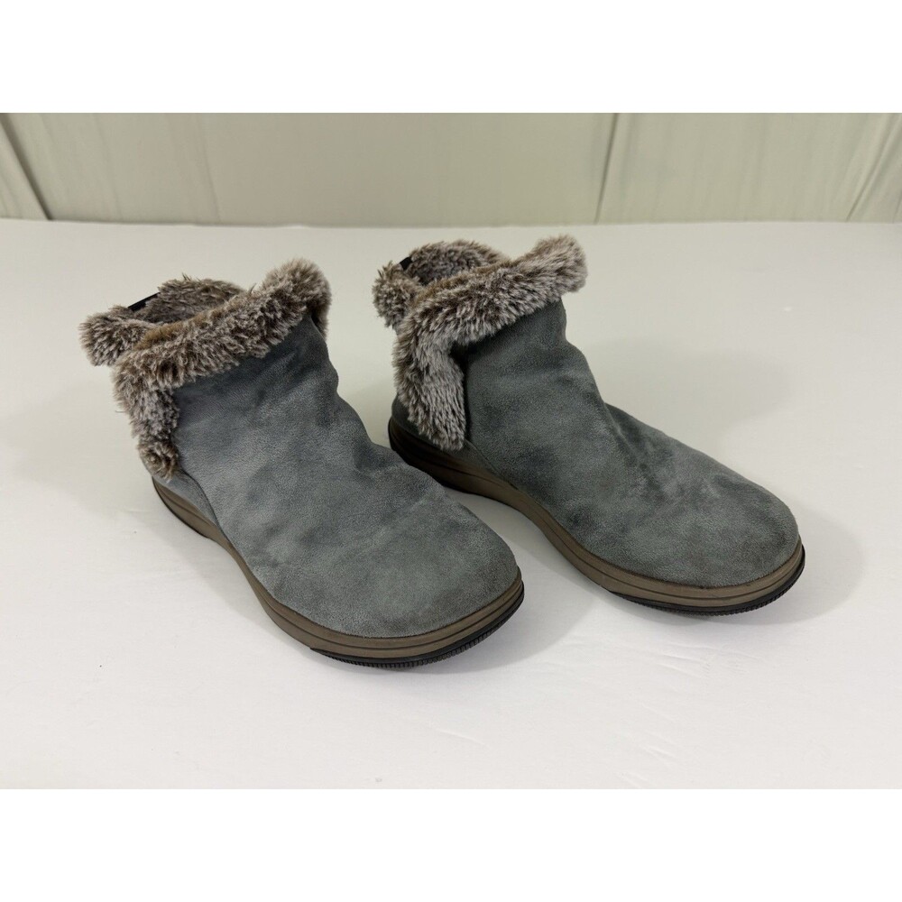 Cloudsteppers By Clarks Womens Breeze Fur Ankle Boot Slate Blue Textile Size 9